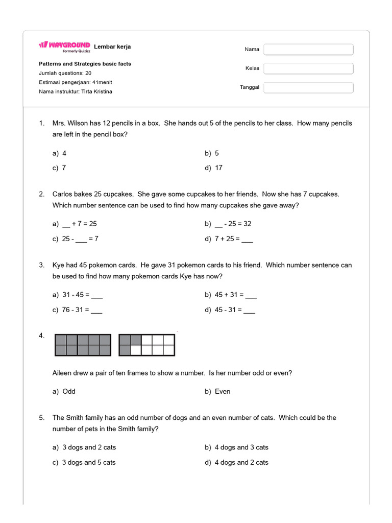 Basic Math Patterns and Strategies Worksheet | PDF | Chess Openings ...