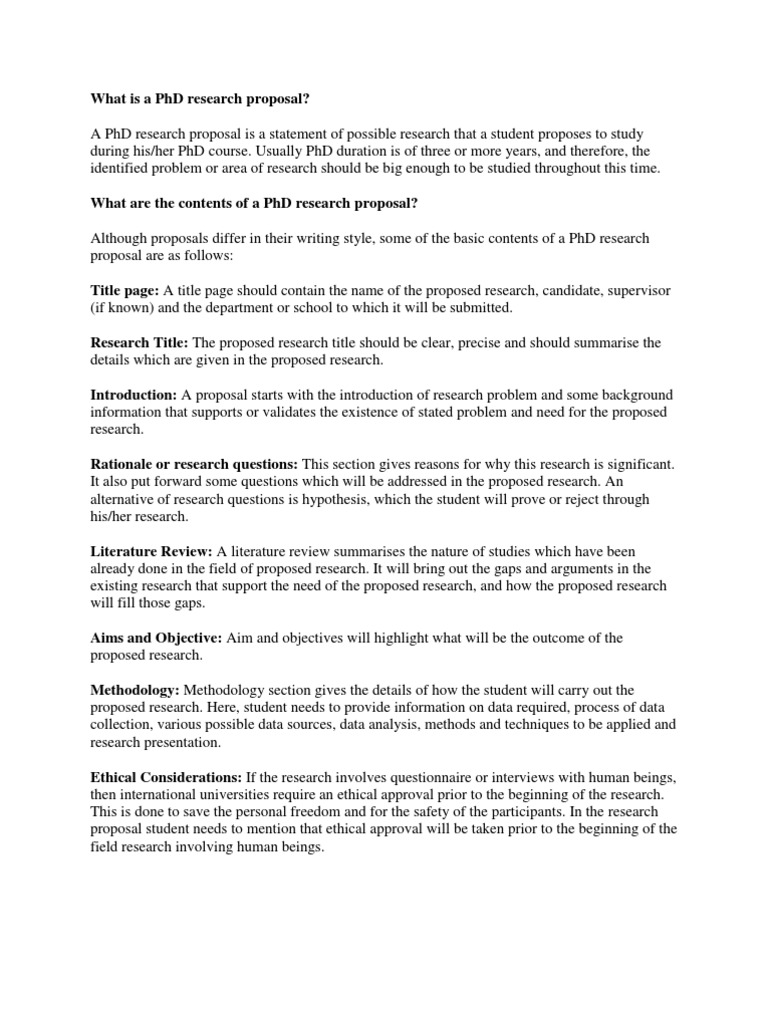 Contents of a phd research proposal