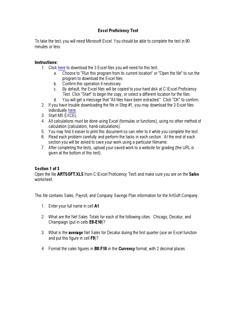 Excel Proficiency Test Microsoft Excel Computer File