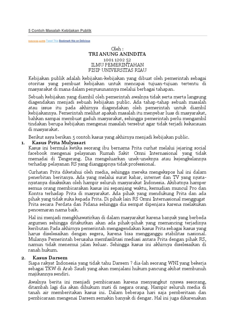 5 Contoh Masalah Kebijakan Publik
