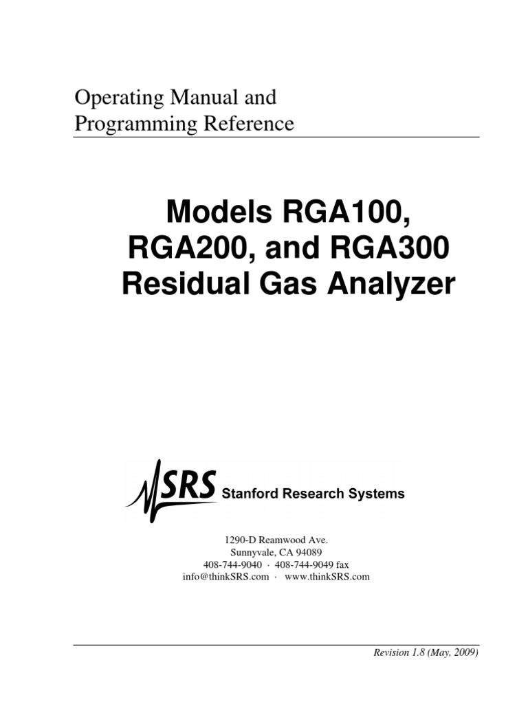 Stanford Research Systems Residual Gas Analyzer Mass Spectrometer (SRS RGA) Manual Download