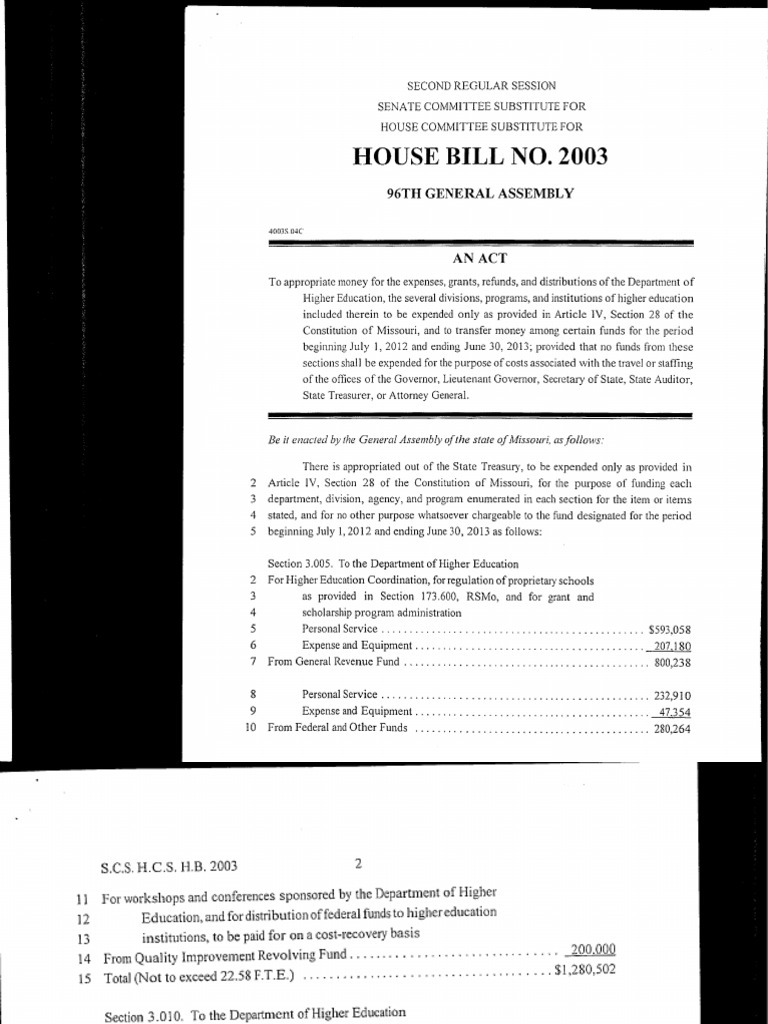 House Bill No. 2003 96Th General Assembly PDF Student Loan Missouri