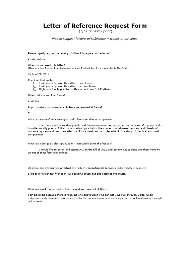 Reference Letter Request Form | PDF | Metacognition | Thought