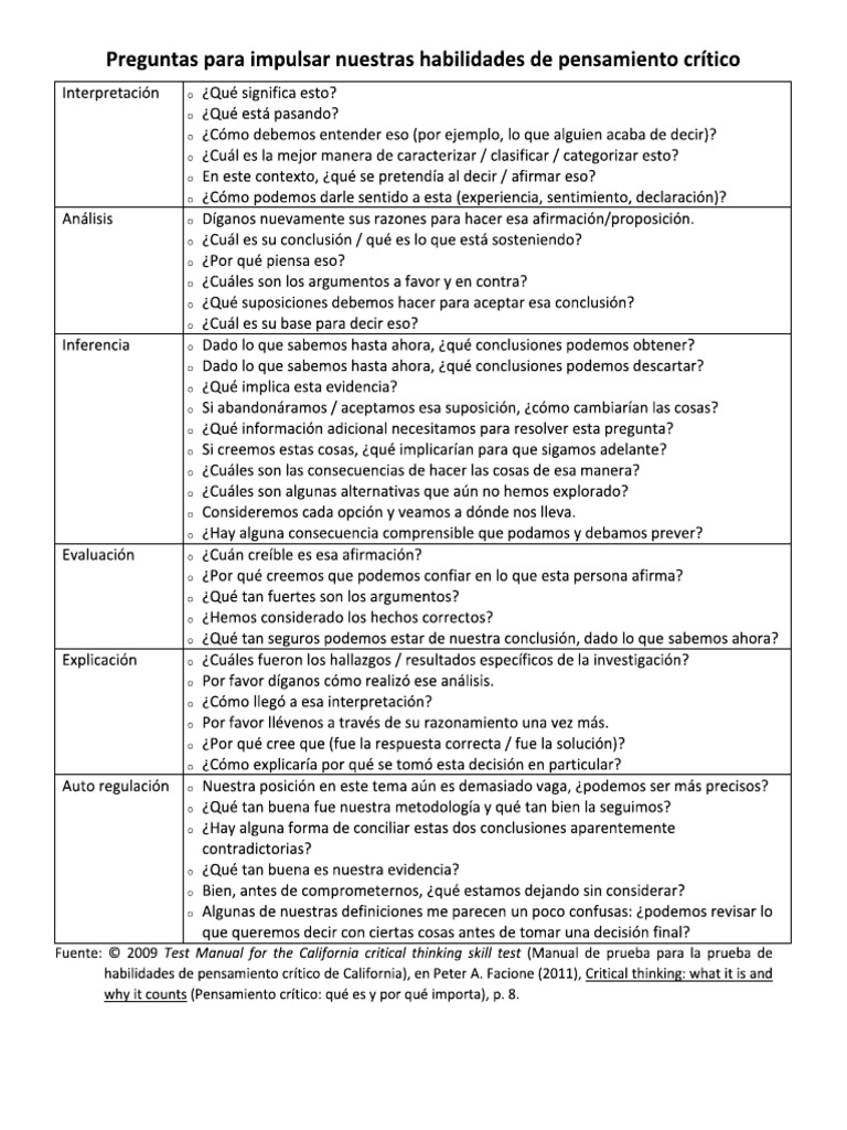 Pensamiento Crítico, Habilidades Básicas de | PDF