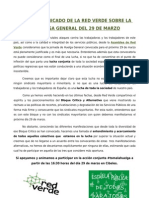 Comunicado de La RedVerde de Apoyo a La Huelga General Del 29 de Marzo