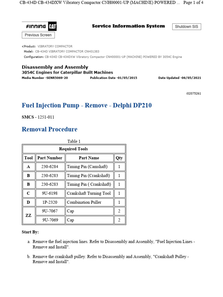 Fuel Injection Pump Removal Guide | PDF | Pump | Gear