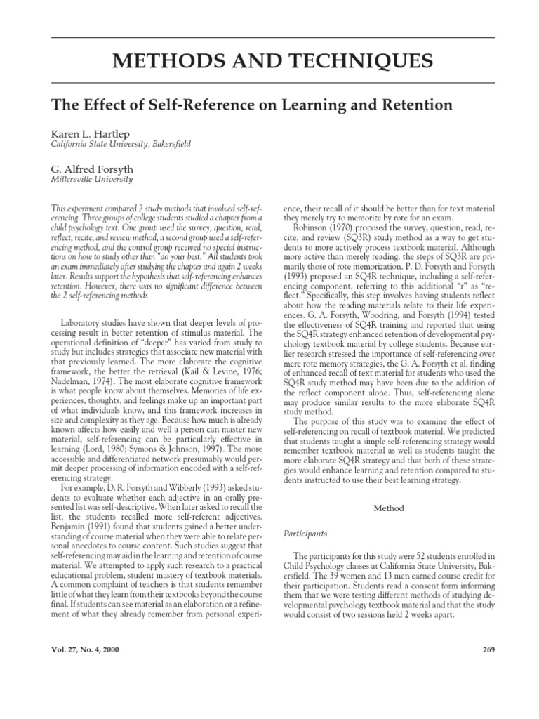 Self-Referencing Enhances Learning Retention | PDF | Recall (Memory ...