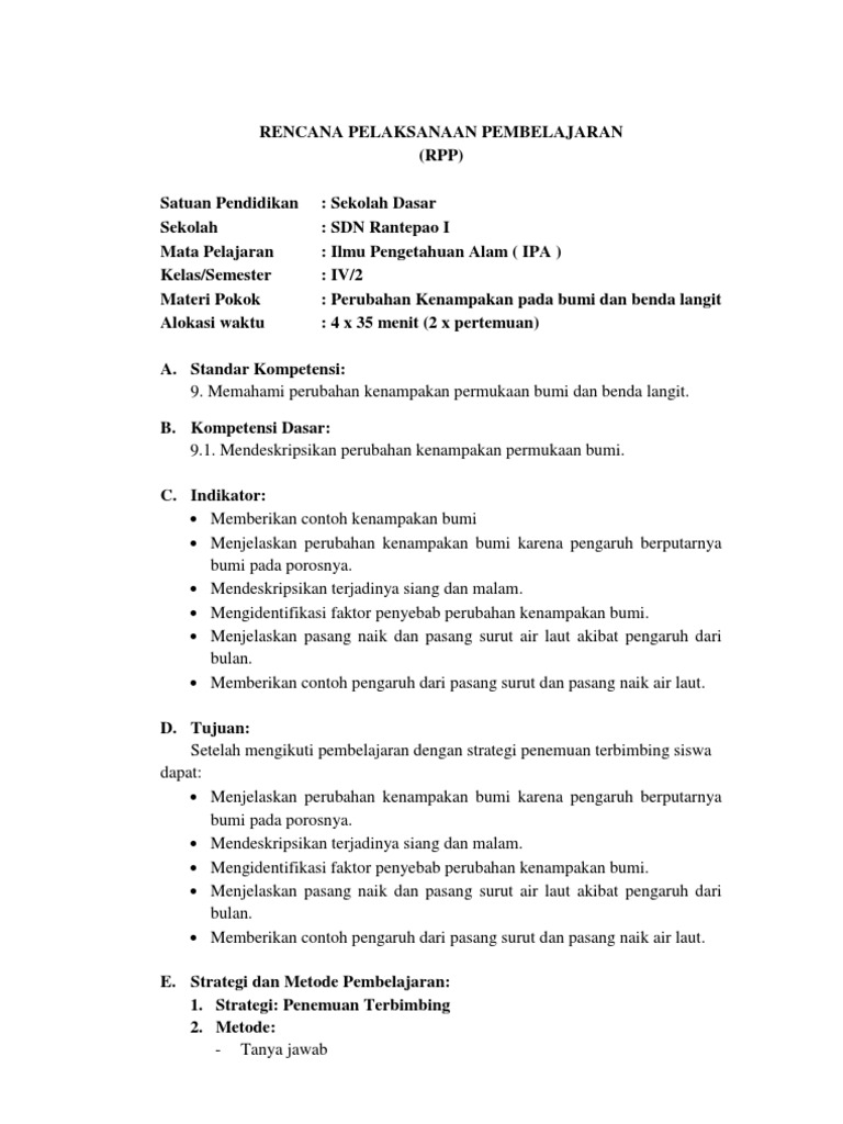 RPP Perubahan Kenampakan Bumi | PDF