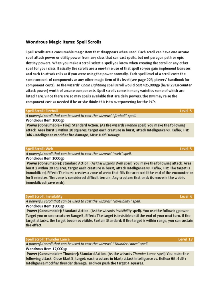 Spell Scrolls: Costs and Examples | PDF | Tsr (Company) Games | Fantasy