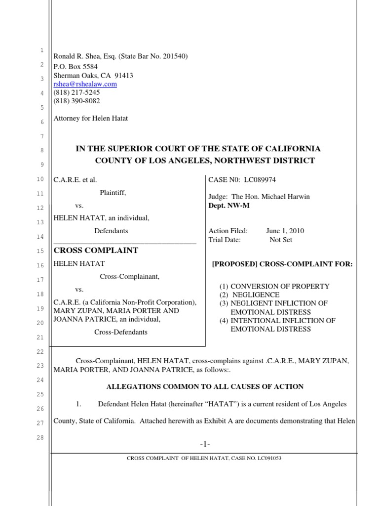 2012 02 02, HATAT, Cross Complaint 1 | PDF | Punitive Damages | Damages