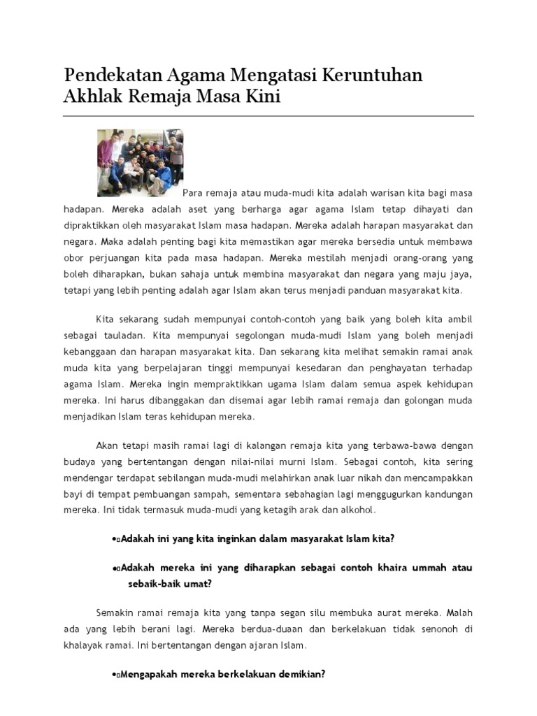 Pendekatan Agama Mengatasi Keruntuhan Akhlak Remaja Masa Pdf