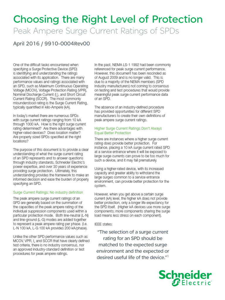 Surge Current Ratings for SPDs Explained | PDF | Electricity | Electric ...