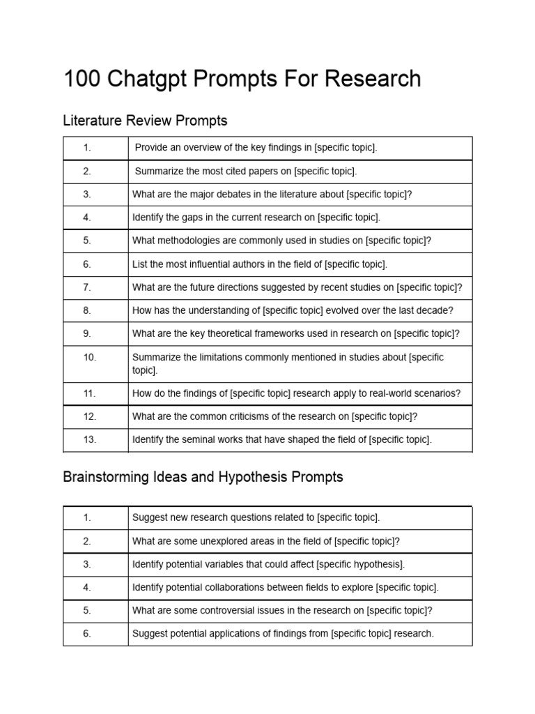 100 ChatGPT Research Prompts Guide | PDF | Methodology | Data