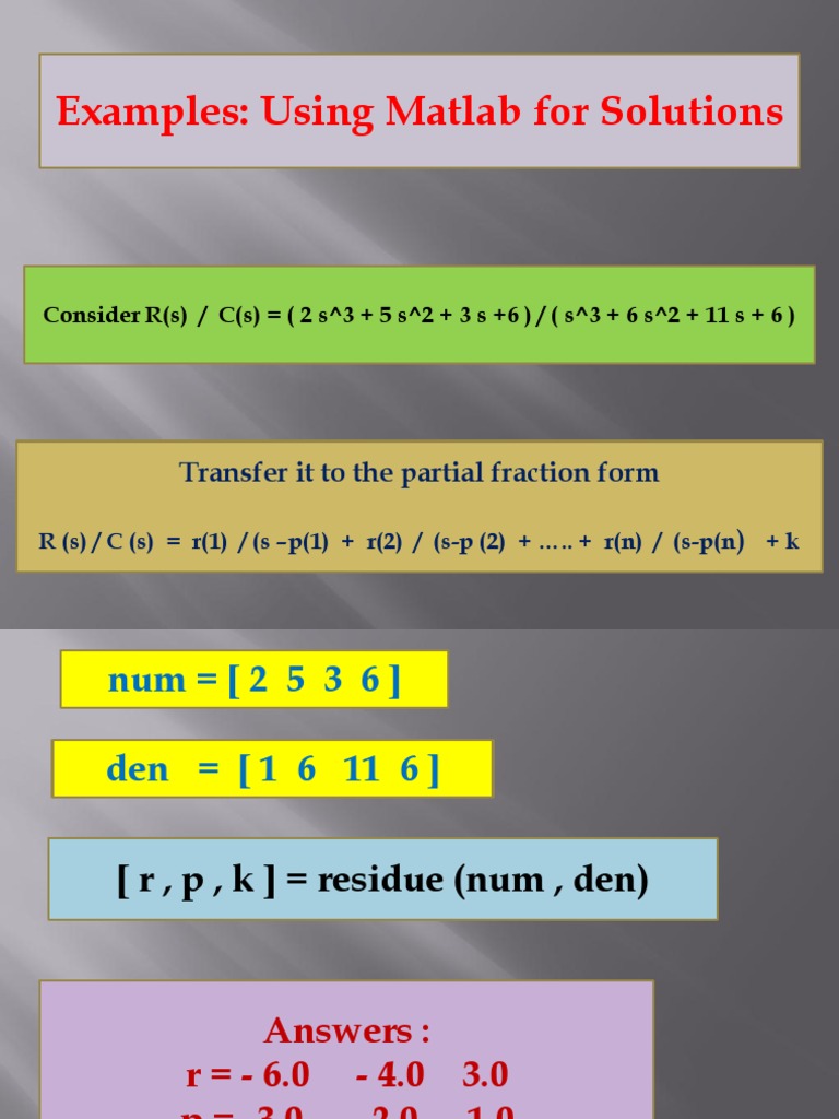 Examples Using Matlab For Solutions Transfer It To The Partial