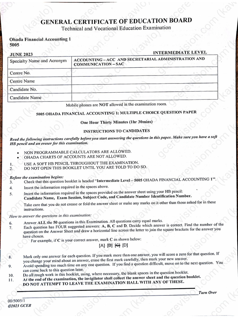 O Level 2023 Ohada Financial Accounting 1 | PDF
