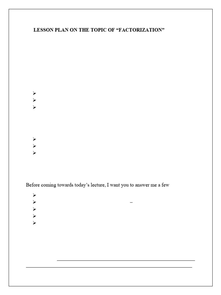 Factorization Lesson Plan for 7th Grade | PDF | Factorization | Algebra
