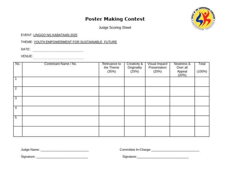 Poster Contest Judge Scoring Sheet | PDF