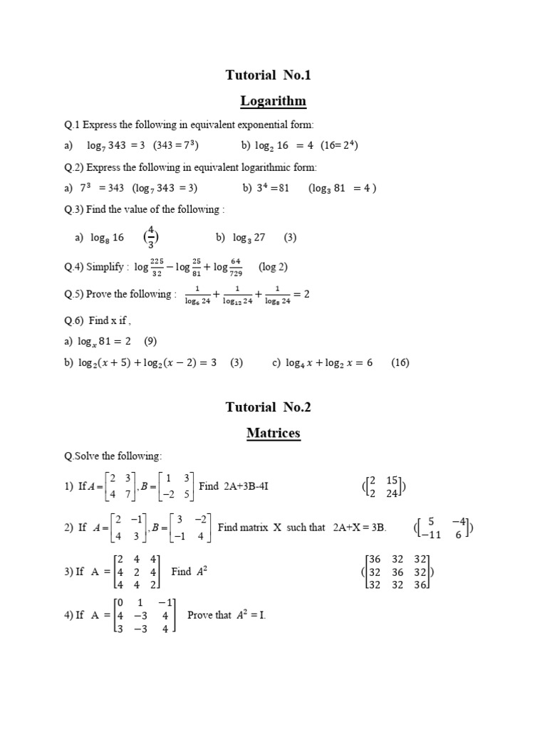 Math Tutorials: Logarithms, Matrices, and Derivatives | PDF | Standard ...