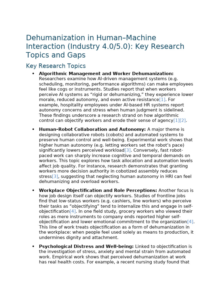 Dehumanization in Human-Machine Interaction (Industry 4.0 - 5.0) - Key ...