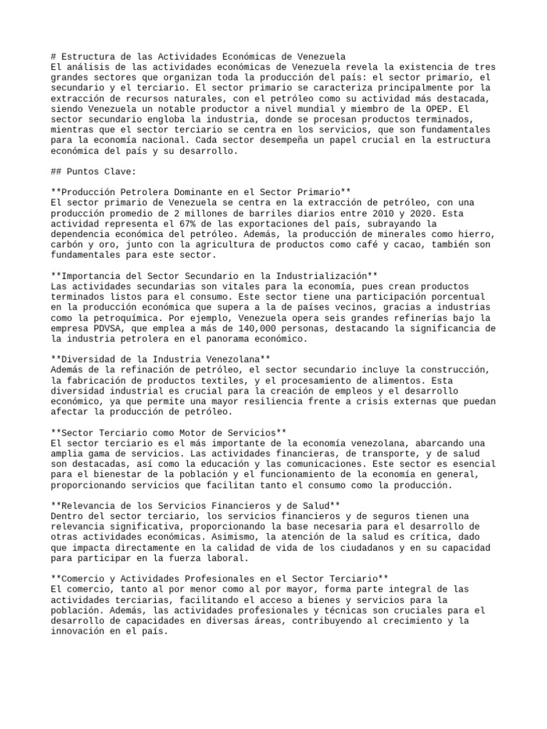 Estructura de Las Actividades Económicas de Venezuela | PDF | Petróleo ...