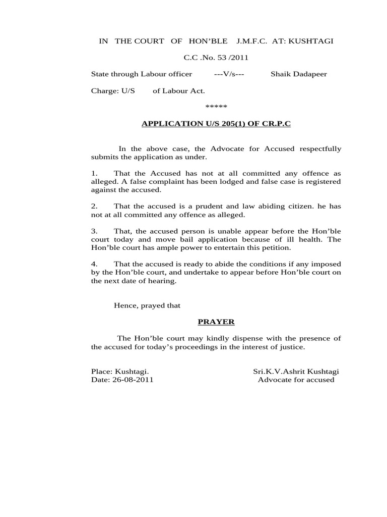 Bail Application for Accused in Labour Case | PDF