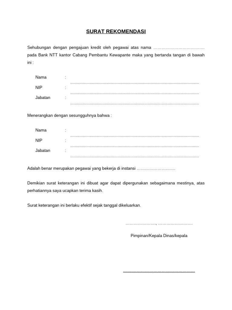 SURAT REKOMENDASI ATASAN LANGSUNG... | PDF