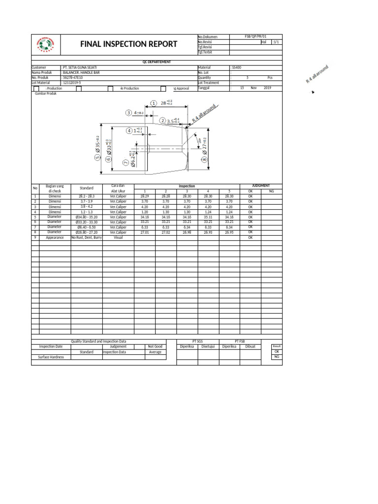 Final Inspection Report for Balancer Handle Bar | PDF | Mechanical ...