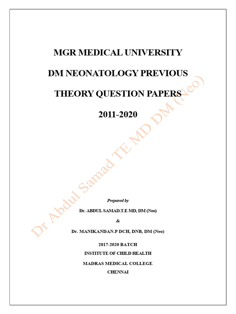 DM Neonatology Exam Papers 2011-2020 | PDF | Preterm Birth | Medicine
