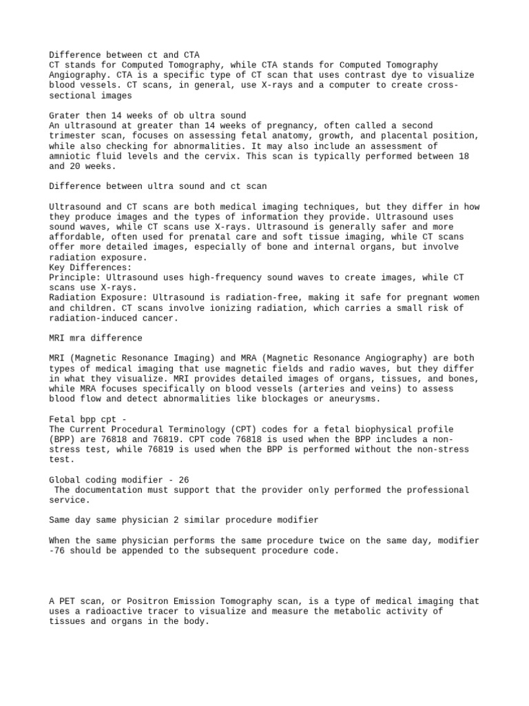 Difference Between CT and CTA | PDF | Ct Scan | Medical Imaging