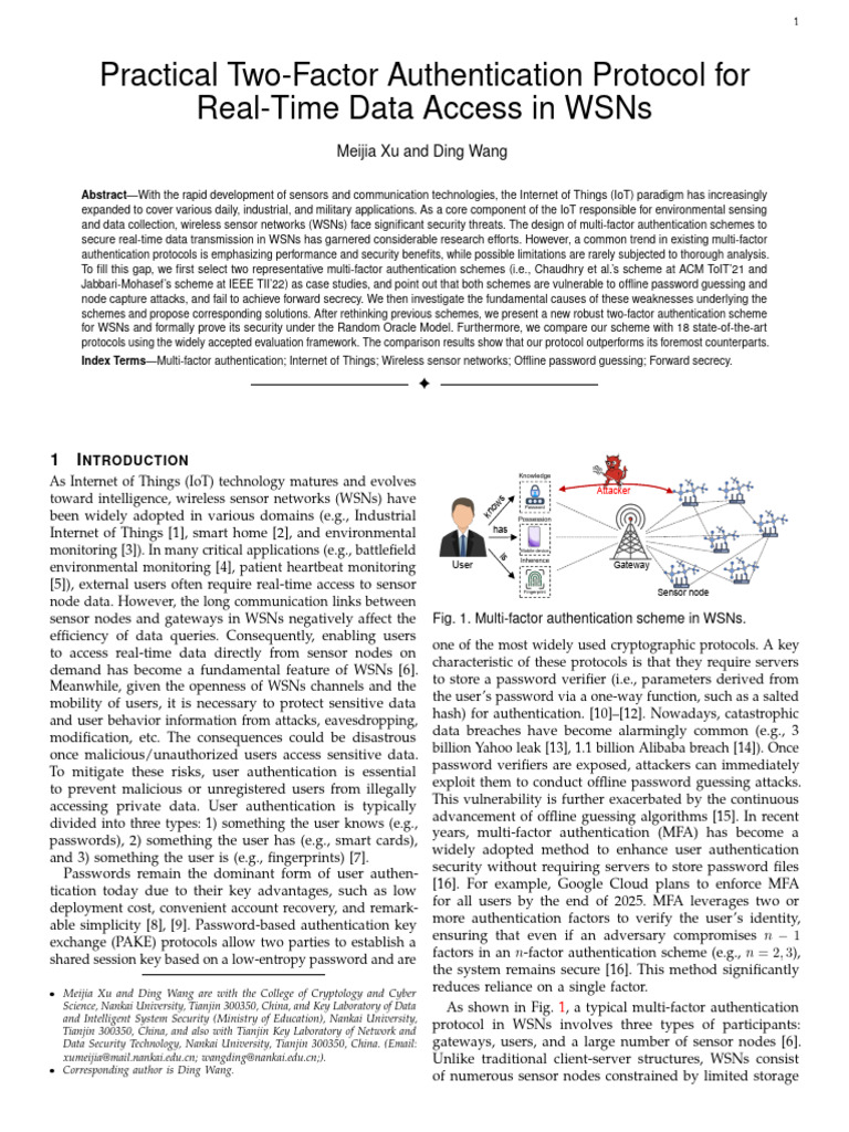 Two-Factor Authentication for WSNs | PDF | Wireless Sensor Network ...