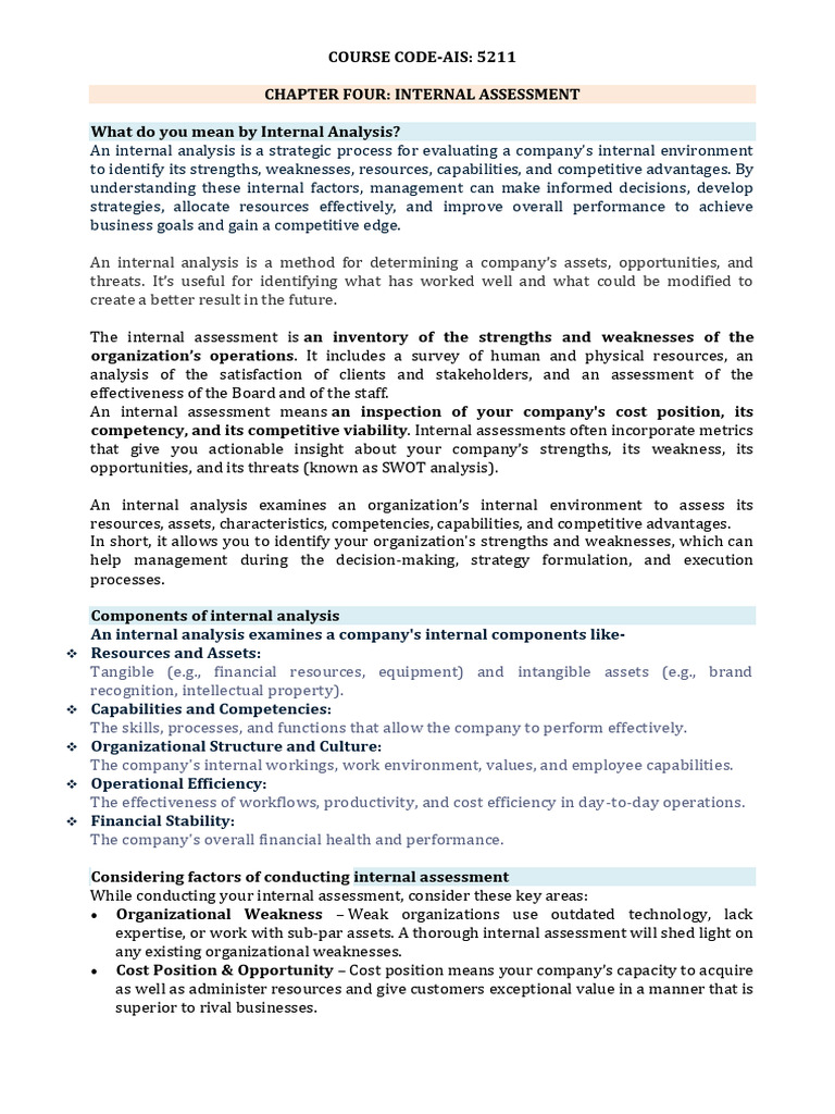 Internal Assessment: Key Views Explained | PDF | Swot Analysis ...
