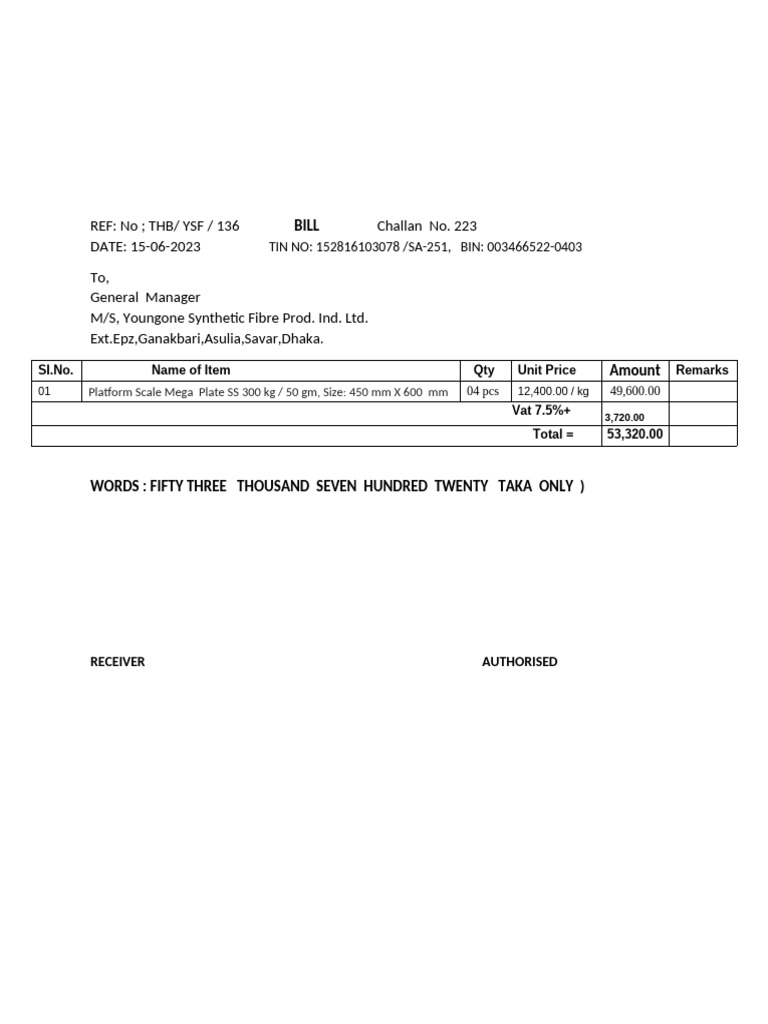 Ysf Wt. Scale Bill | PDF