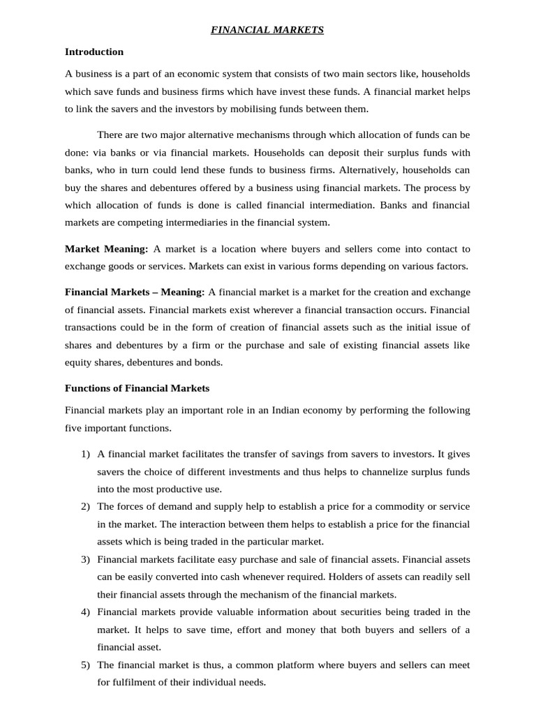Understanding Financial Markets and Functions | PDF | Factoring ...