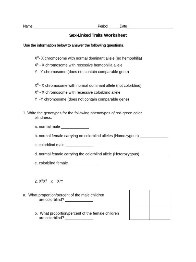Simple Sex Linked Traits Worksheet | PDF | Dominance (Genetics) | Allele