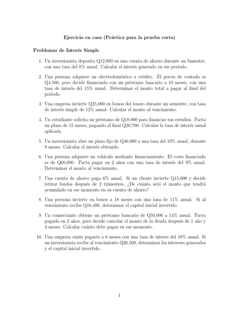 Ejercicios de Interés Simple en Finanzas | PDF