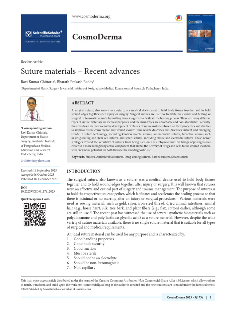 Suture Material Recent Advance | PDF | Surgical Suture | Wound