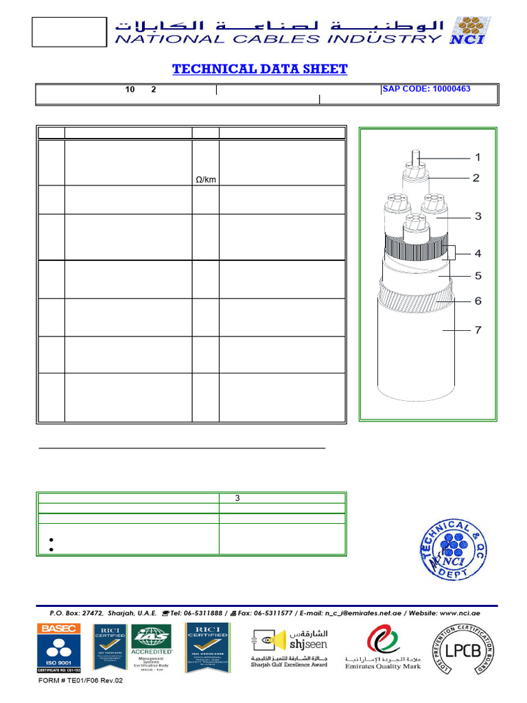 Fire Resistant Electric Cable Data Sheet | PDF | Wire | Electricity