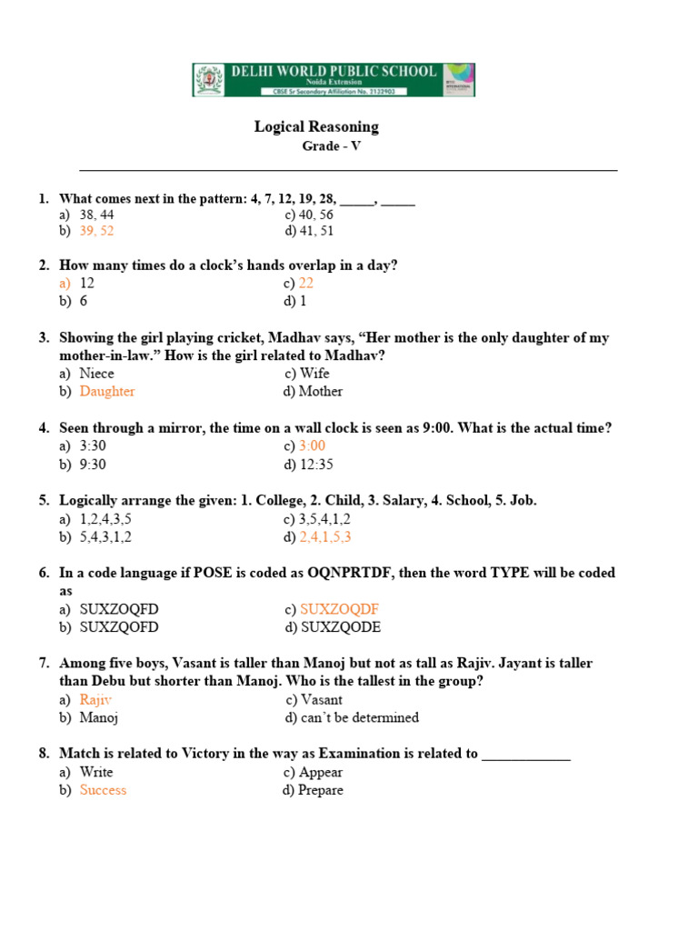 Grade V Logical Reasoning Questions | PDF | Chess Openings | Chess Theory