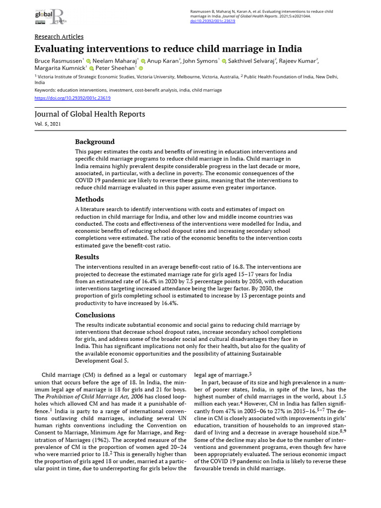 Evaluating Interventions To Reduce Child Marriage in India | PDF ...