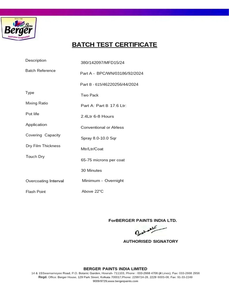 Batch Test Certificate for Paint Mix | PDF