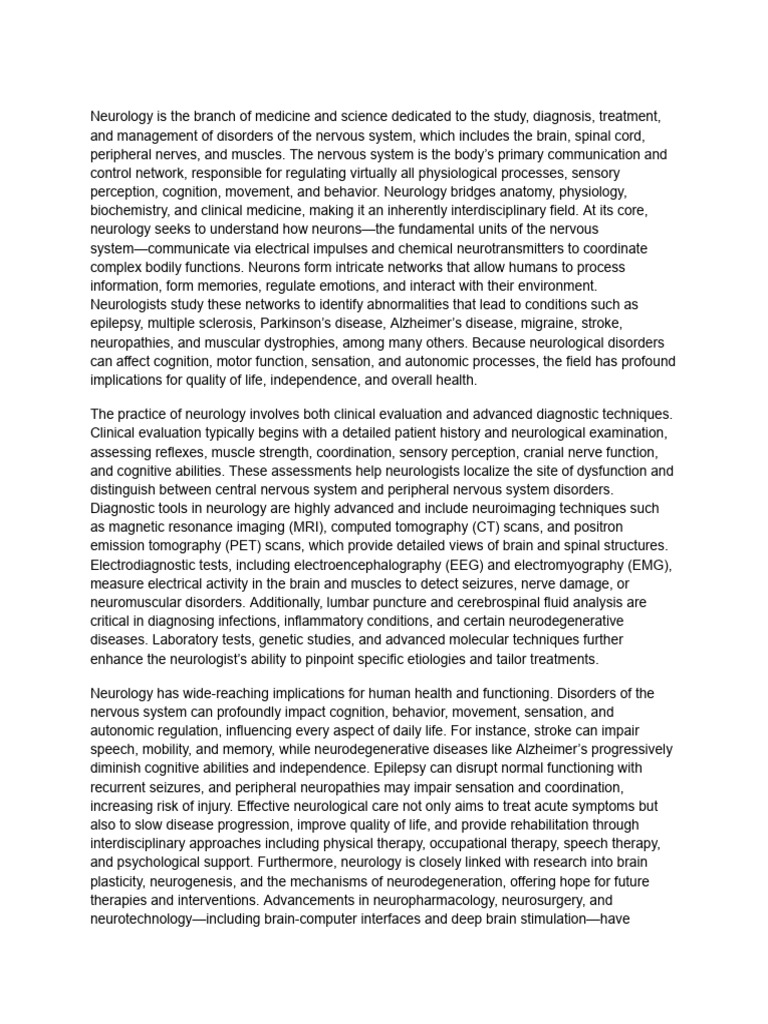 Understanding Neurology and Its Impact | PDF | Neurology | Neurological ...
