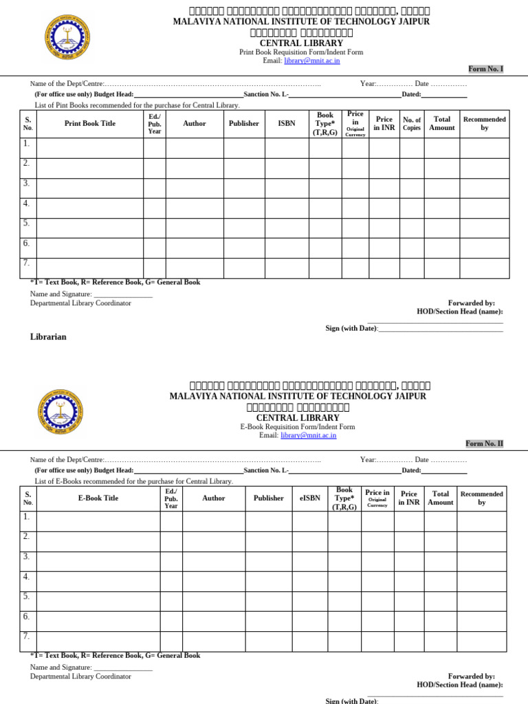 E-Book Requisition Form MNIT Jaipur | PDF | Books | Chess Theory