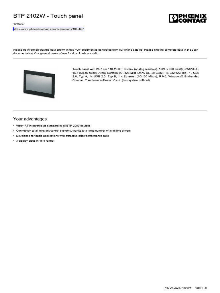 BTP 2102W Touch Panel Overview | PDF | Office Equipment | Electronics