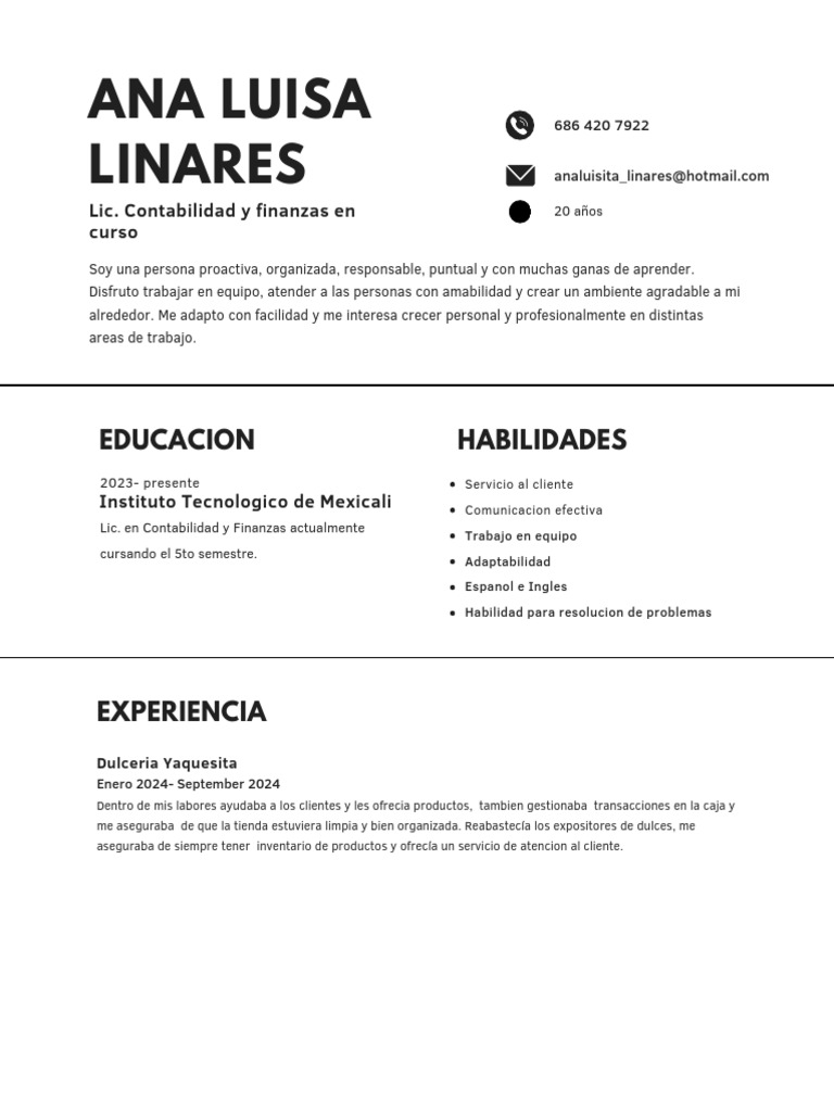 Perfil Profesional de Ana Luisa Linares | PDF