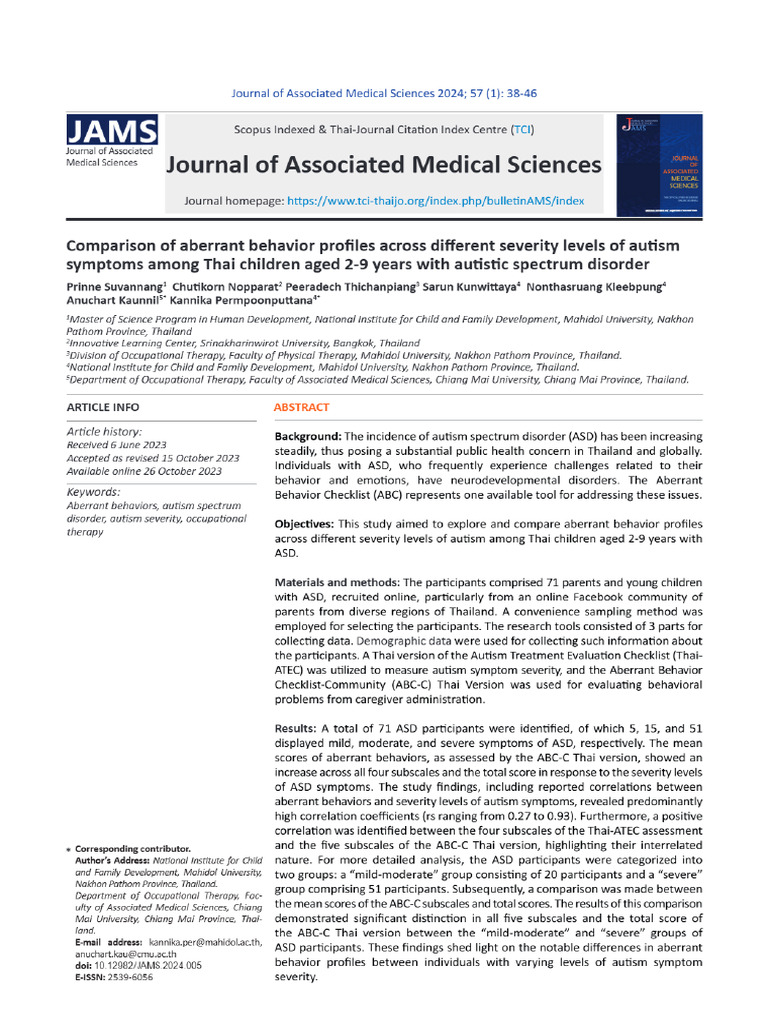 View of Comparison of Aberrant Behavior Profiles Across Different ...