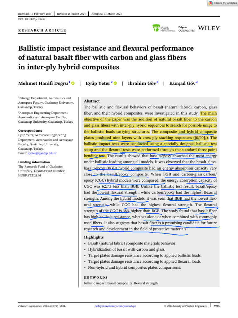 Basalt Fiber Composites for Ballistic Resistance | PDF | Composite ...