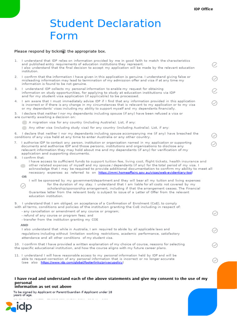 IDP AU Declaration Form - SEA | PDF | Travel Visa | Justice