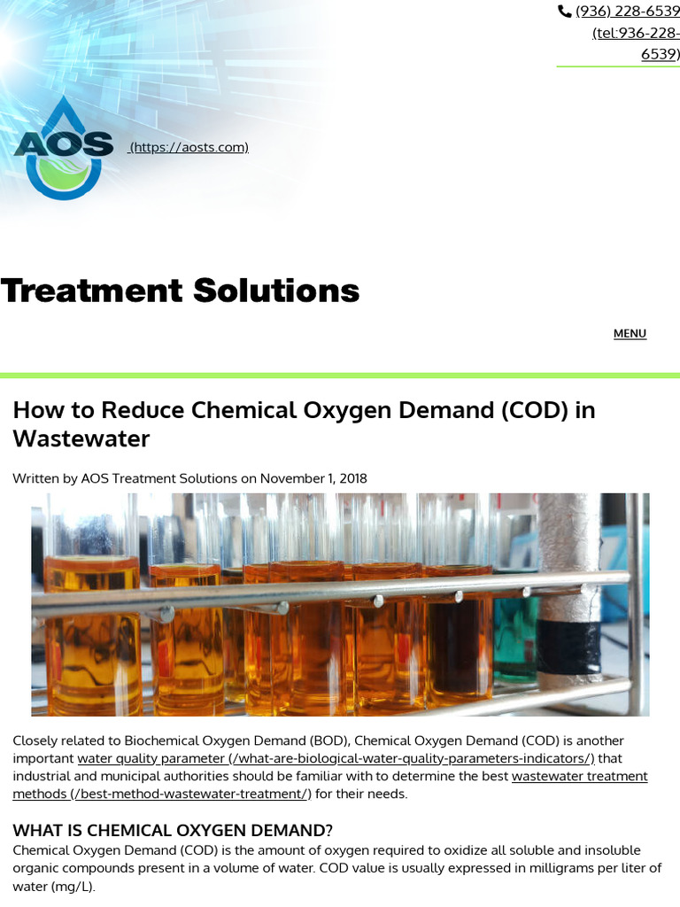 How To Reduce Chemical Oxygen Demand (COD) in Wastewater - AOS | PDF ...