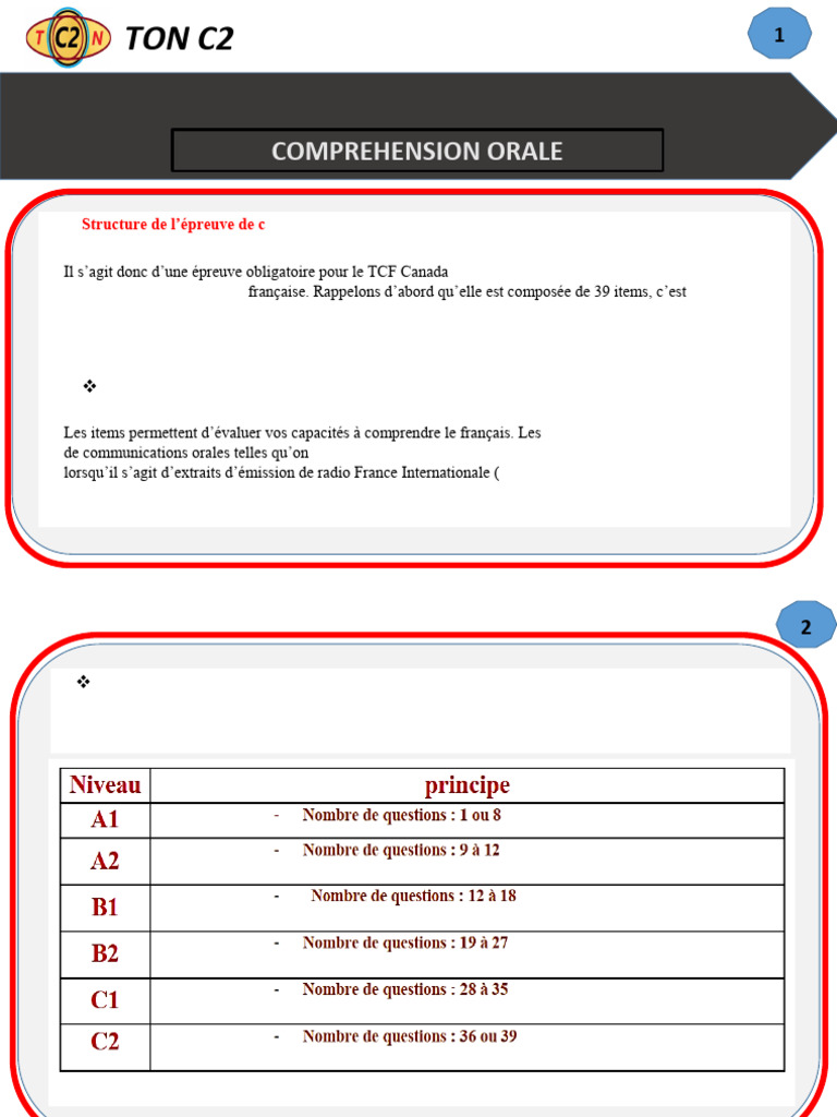 Guide de préparation TCF : Compréhension orale et écrite | PDF
