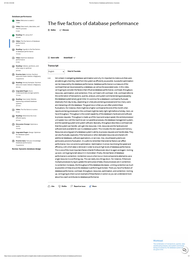 4 The Five Factors of Database Performance - Coursera | PDF | Databases ...